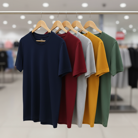 Men's Tshirts Combo (Pack of Navy, Wine, grey, mustard, pista color)